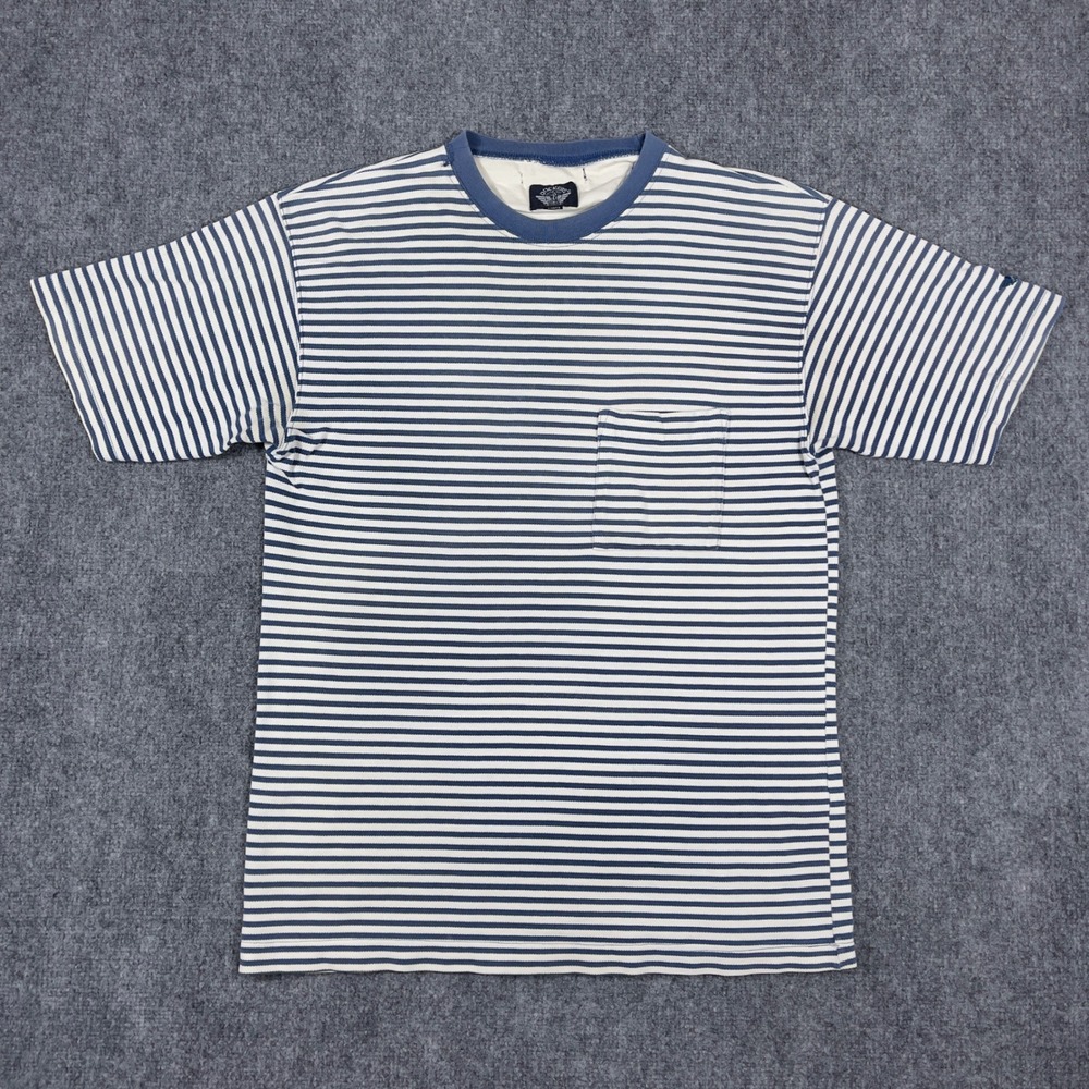 Vintage Dockers Striped Pocket T-Shirt Mens M Blue White Short Sleeve